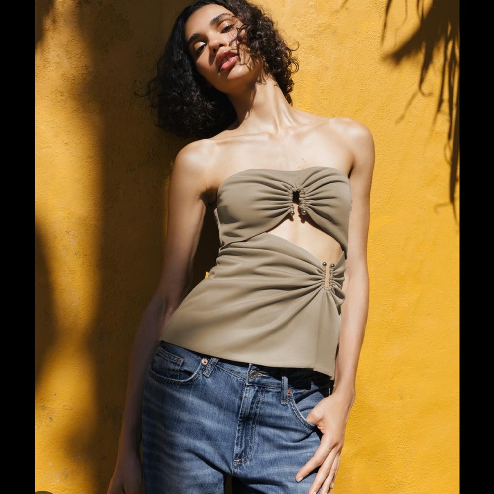 Zara Olive/tan Strapless Women Top